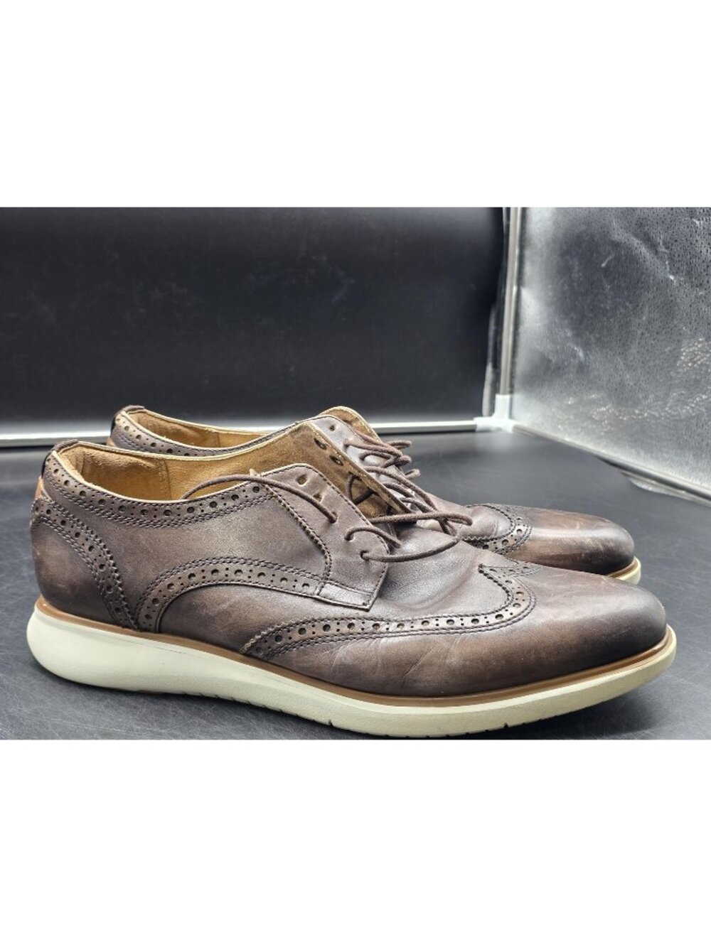Florsheim Comfortech Shoes Mens Size 10 Launch Wingtip Leather Brogue Damage